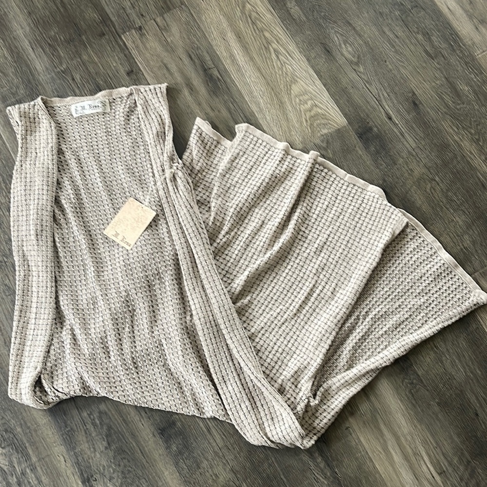 M Rena open cardigan sleeveless maxi gray/cream Sz S